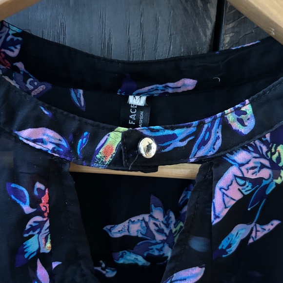 Face Face Black Floral Print Sheer High Low Blouse - M - Picture 4 of 4